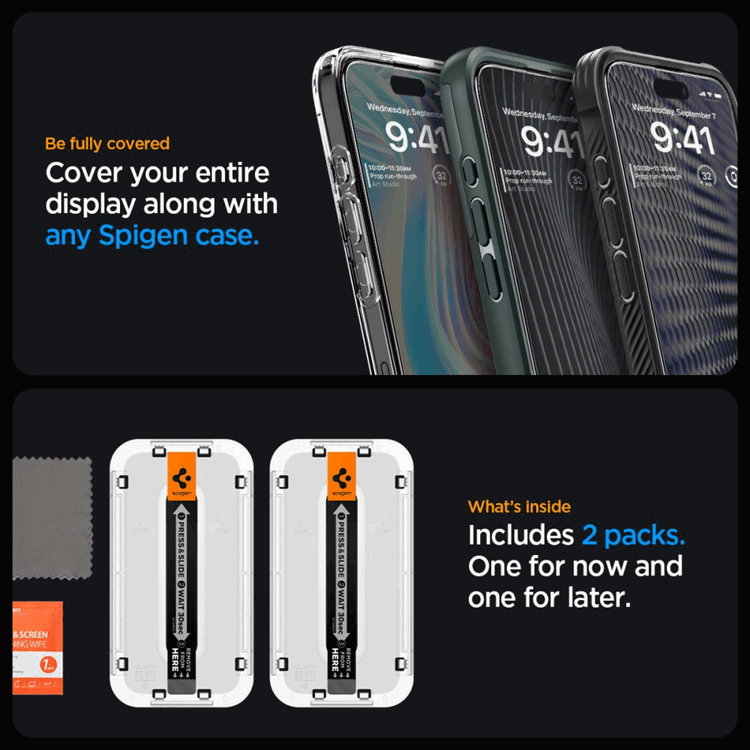 Spigen [2-Pack] Spigen iPhone 15 Pro Max Härdat Glas Skärmskydd 'EZ' Fit