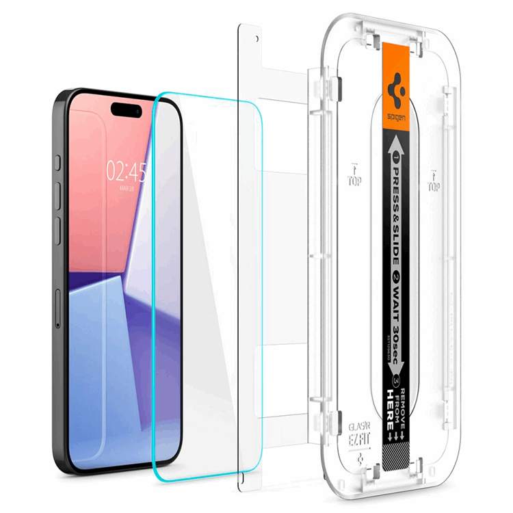 Spigen [2-Pack] Spigen iPhone 15 Pro Härdat Glas Skärmskydd 'EZ' Fit