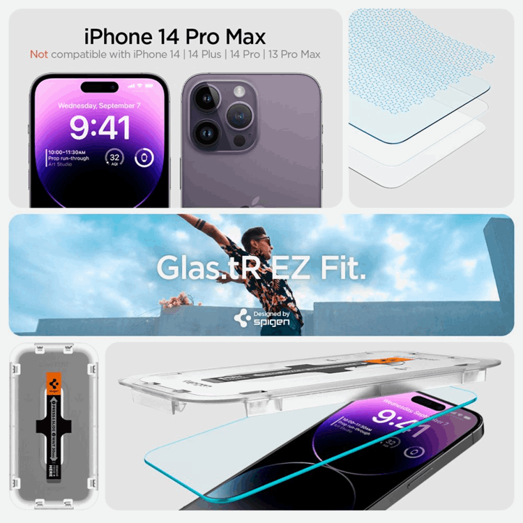 Spigen Spigen iPhone 14 Pro Härdat Glas Skärmskydd Ez-Fit 2-Pack - Clear
