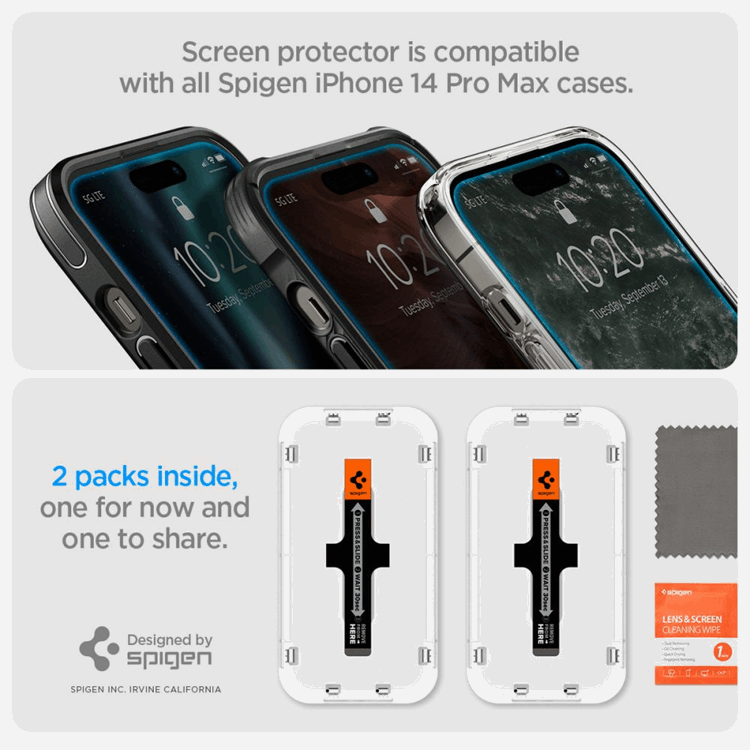 Spigen Spigen iPhone 14 Pro Max Härdat Glas Skärmskydd Ez-Fit 2-Pack - Clear