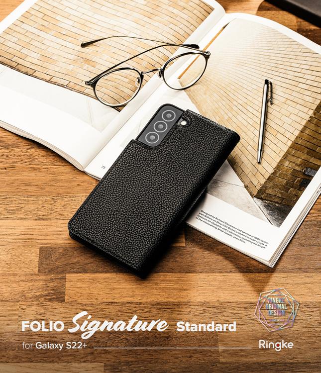 OEM Ringke Folio Signature Flip Läder Fodral Galaxy S22 Plus - Svart