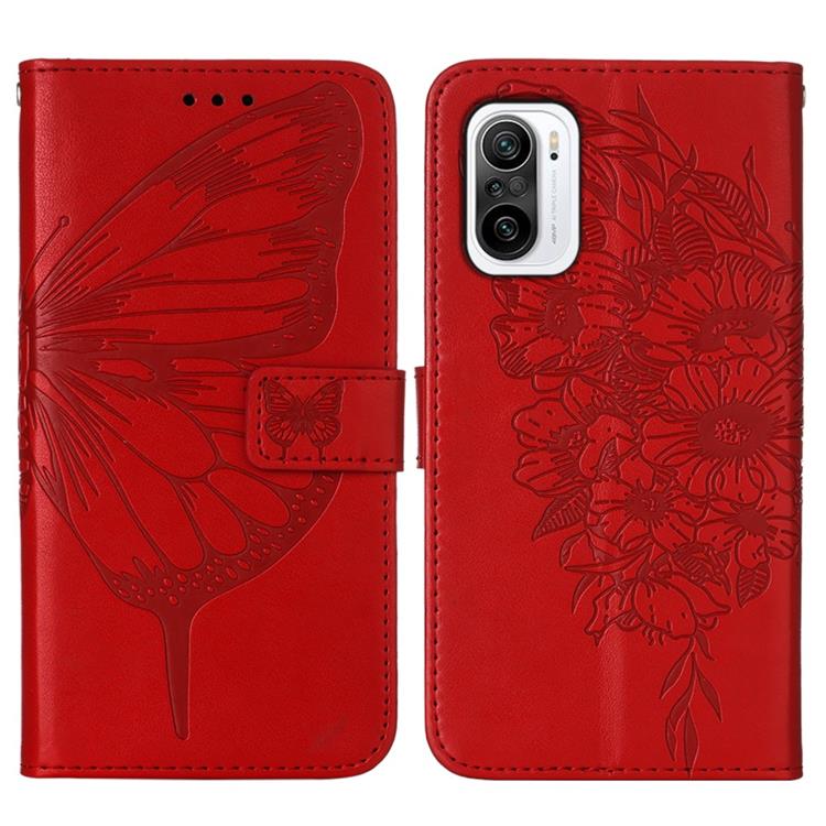 OEM Butterfly Flower Imprinted Plånboksfodral Xiaomi 12 Pro - Röd