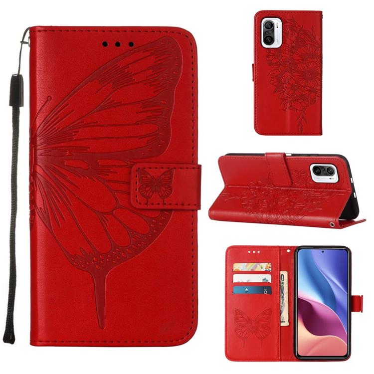 OEM Butterfly Flower Imprinted Plånboksfodral Xiaomi 12 Pro - Röd