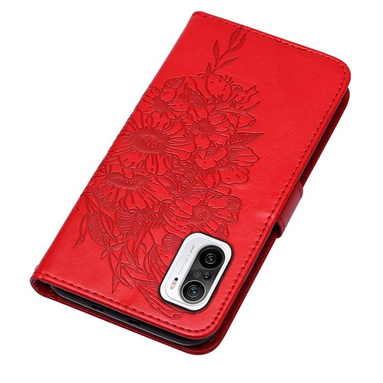 OEM Butterfly Flower Imprinted Plånboksfodral Xiaomi 12 Pro - Röd