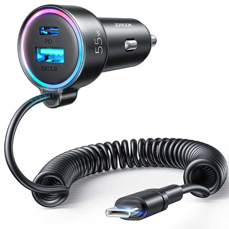 Joyroom Joyroom 3-i-1 Snabb Billaddare 45W med USB-C Kabel 1.5m - Svart