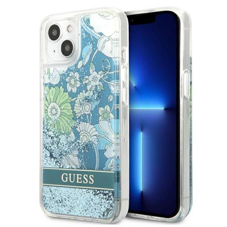 Guess Guess iPhone 13 mini Skal Flower Liquid Glitter - Grön
