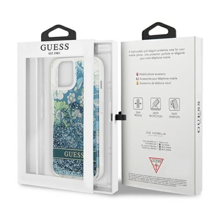 Guess Guess iPhone 13 mini Skal Flower Liquid Glitter - Grön