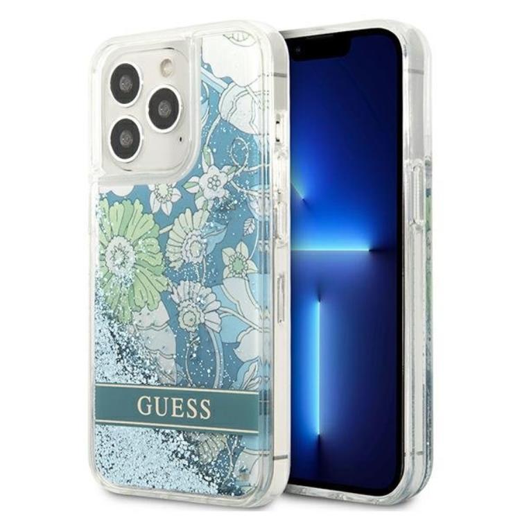 Guess Guess iPhone 13 Pro Max Skal Flower Liquid Glitter - Grön