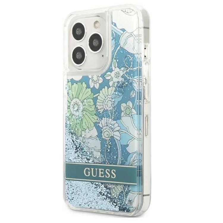Guess Guess iPhone 13 Pro Skal Flower Liquid Glitter - Grön