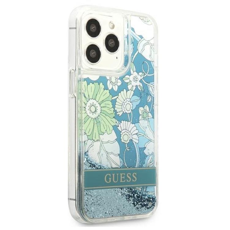 Guess Guess iPhone 13 Pro Skal Flower Liquid Glitter - Grön