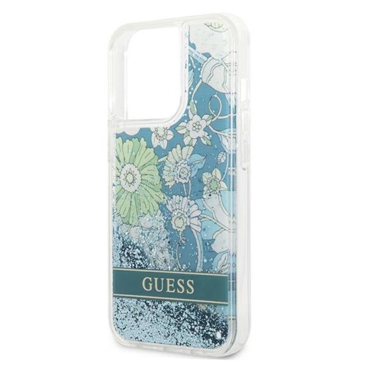 Guess Guess iPhone 13 Pro Skal Flower Liquid Glitter - Grön