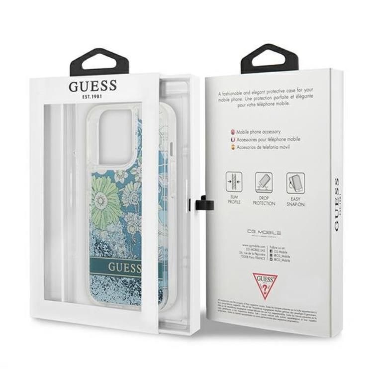 Guess Guess iPhone 13 Pro Skal Flower Liquid Glitter - Grön