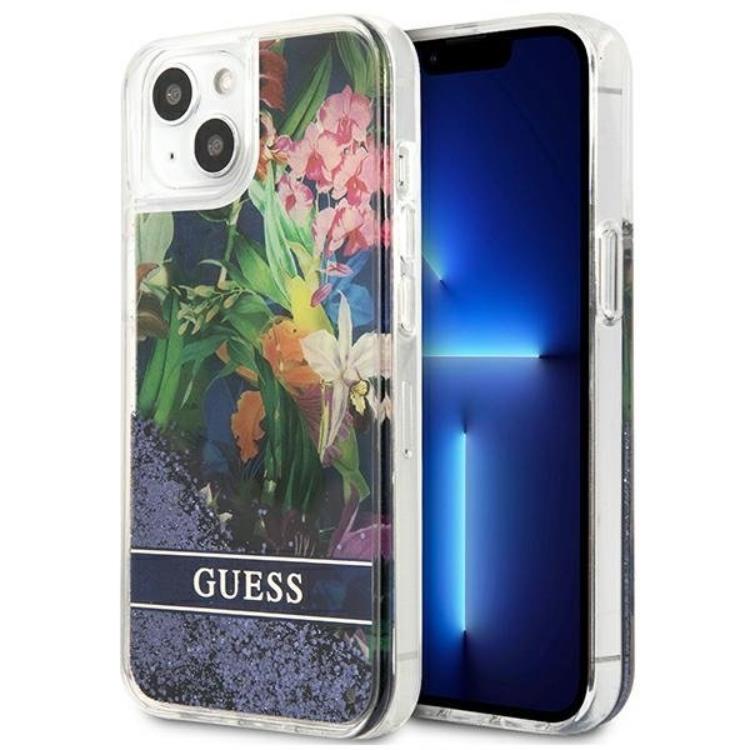 Guess Guess iPhone 13 mini Skal Flower Liquid Glitter - Blå