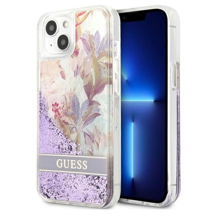Guess Guess iPhone 13 mini Skal Flower Liquid Glitter - Lila