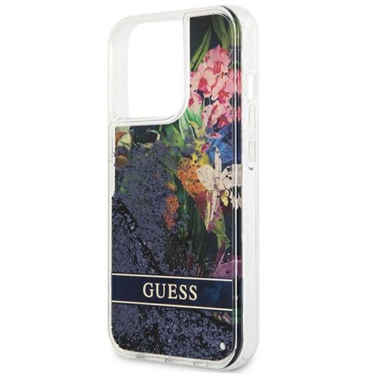 Guess Guess iPhone 13 mini Skal Flower Liquid Glitter - Blå