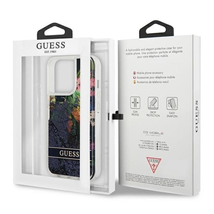 Guess Guess iPhone 13 Pro Skal Flower Liquid Glitter - Blå