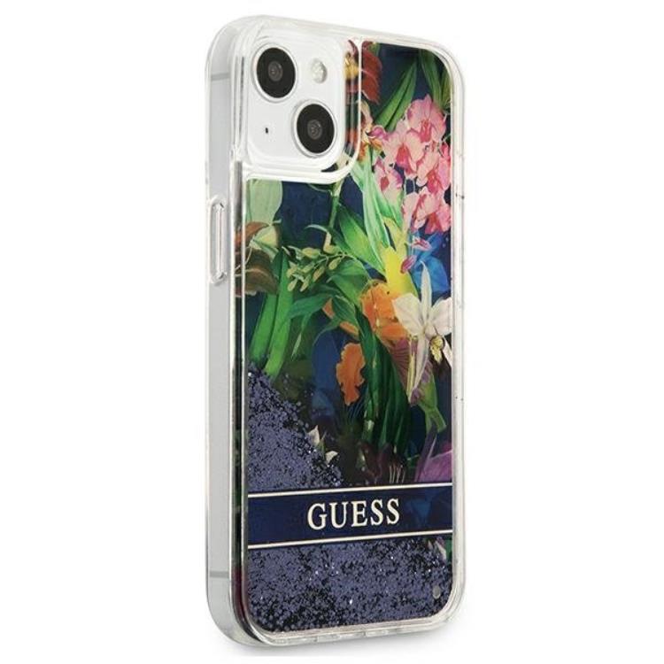 Guess Guess iPhone 13 mini Skal Flower Liquid Glitter - Blå