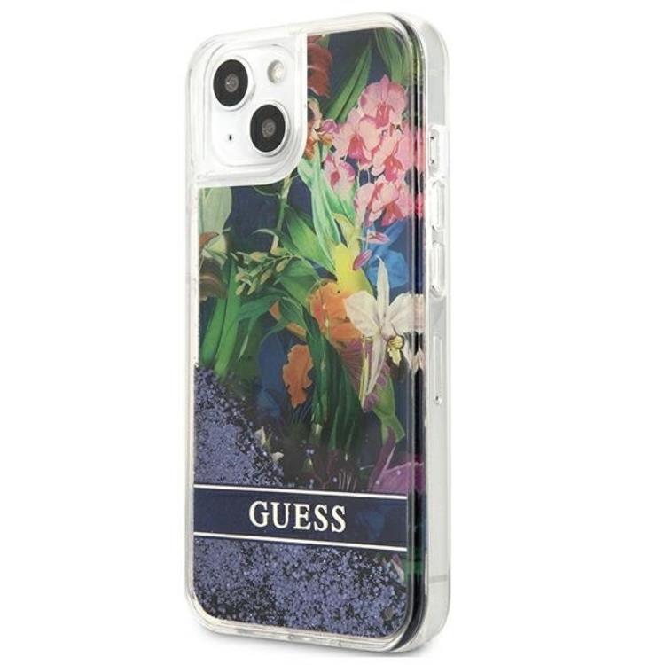Guess Guess iPhone 13 mini Skal Flower Liquid Glitter - Blå