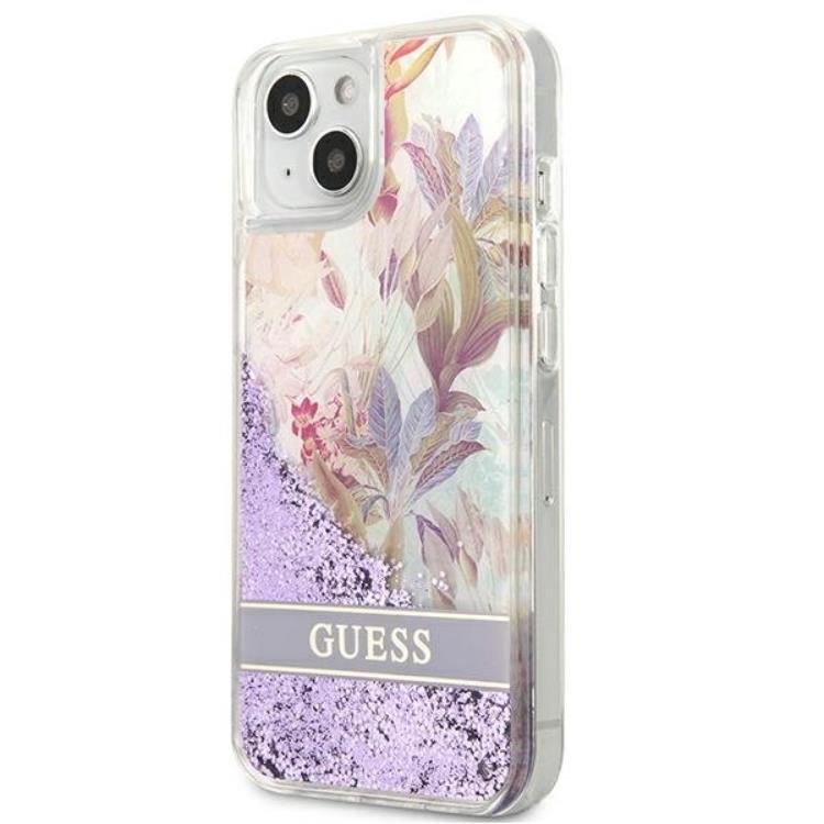 Guess Guess iPhone 13 mini Skal Flower Liquid Glitter - Lila