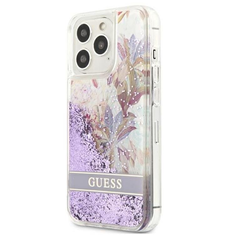 Guess Guess iPhone 13 Pro/13 Skal Flower Liquid Glitter - Lila