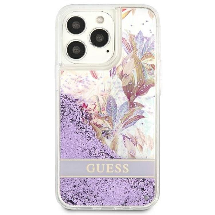 Guess Guess iPhone 13 Pro/13 Skal Flower Liquid Glitter - Lila