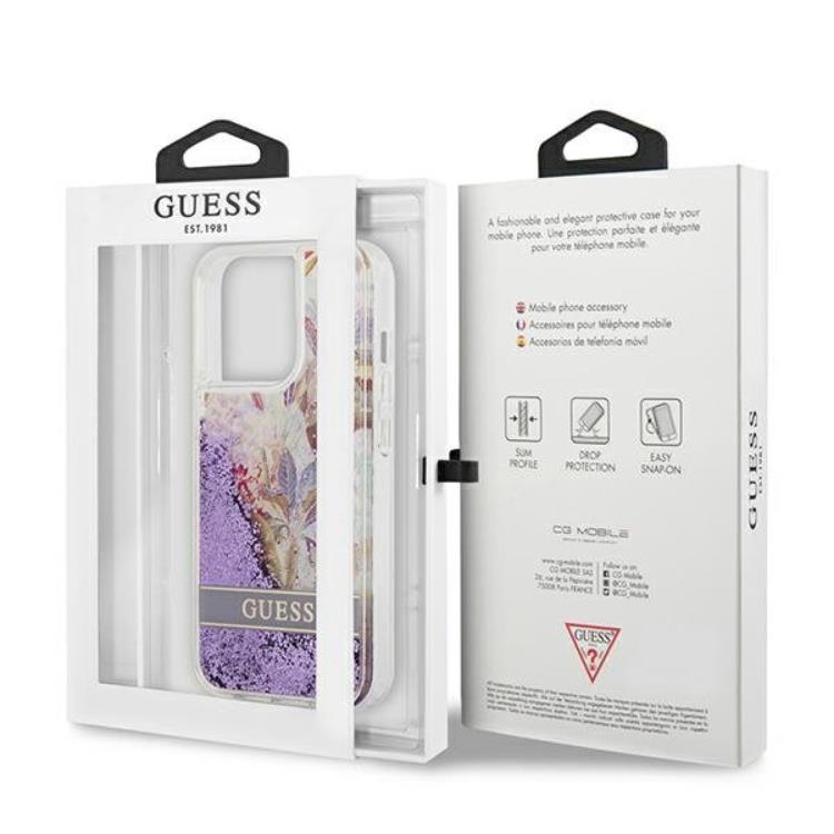 Guess Guess iPhone 13 Pro/13 Skal Flower Liquid Glitter - Lila