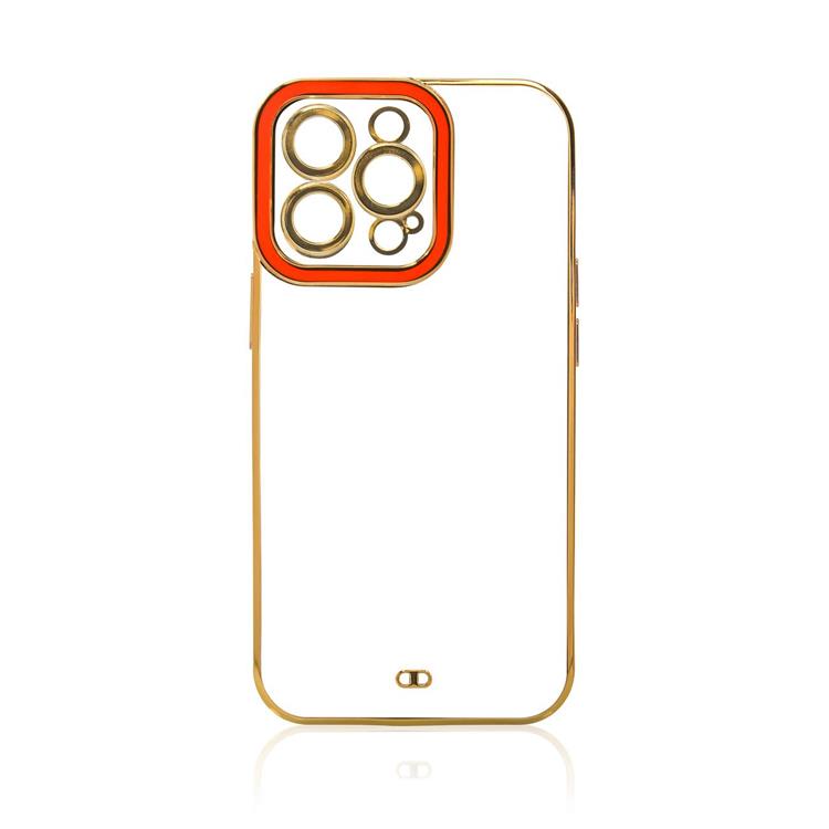 OEM iPhone 13 Pro Skal Fashion Guld Frame Gel - Röd