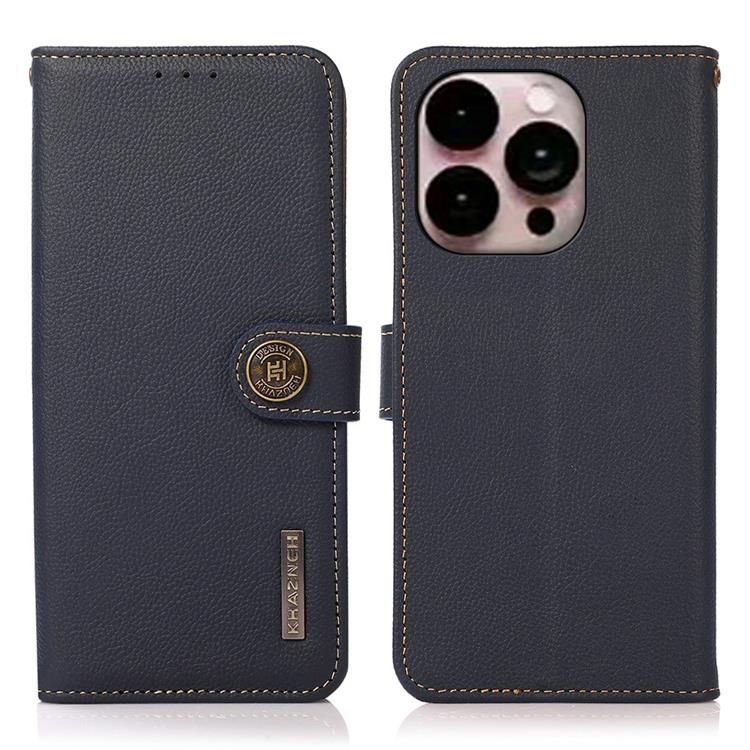 KHAZNEH KHAZNEH iPhone 14 Pro Plånboksfodral RFID Äkta Läder - Blå