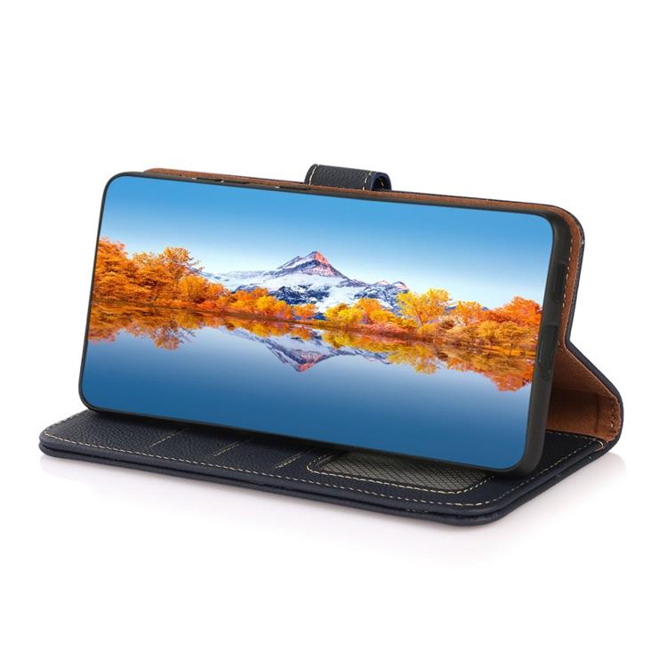 KHAZNEH KHAZNEH iPhone 14 Pro Plånboksfodral RFID Äkta Läder - Blå