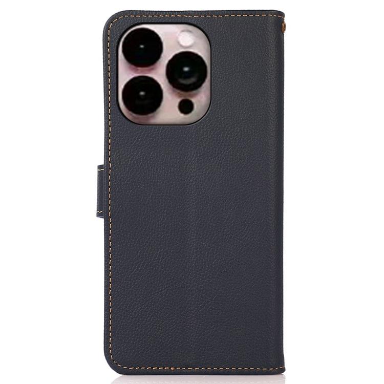 KHAZNEH KHAZNEH iPhone 14 Pro Plånboksfodral RFID Äkta Läder - Blå