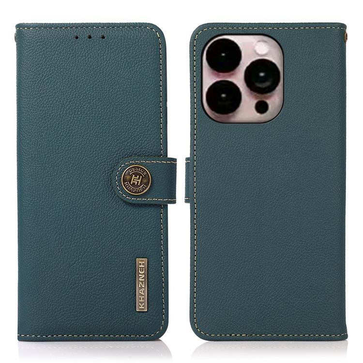 KHAZNEH KHAZNEH iPhone 14 Pro Max Plånboksfodral RFID Äkta Läder - Grön