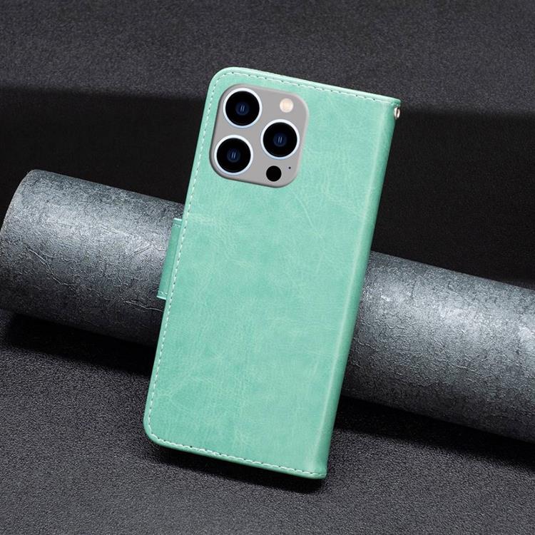 OEM iPhone 14 Pro Plånboksfodral Butterflies Imprinted - Turkos