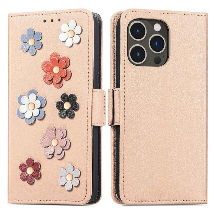 OEM iPhone 14 Pro Plånboksfodral Flower Decor Magnetic - Khaki