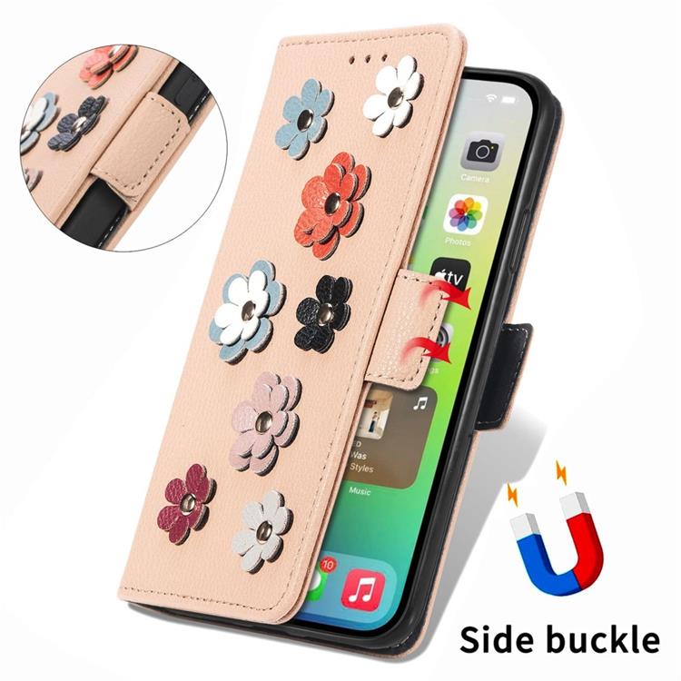 OEM iPhone 14 Pro Plånboksfodral Flower Decor Magnetic - Khaki