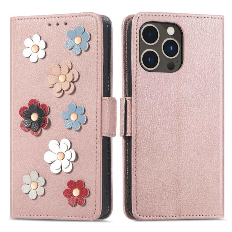OEM iPhone 14 Pro Max Plånboksfodral Flower Decor Magnetic - Rosa Guld