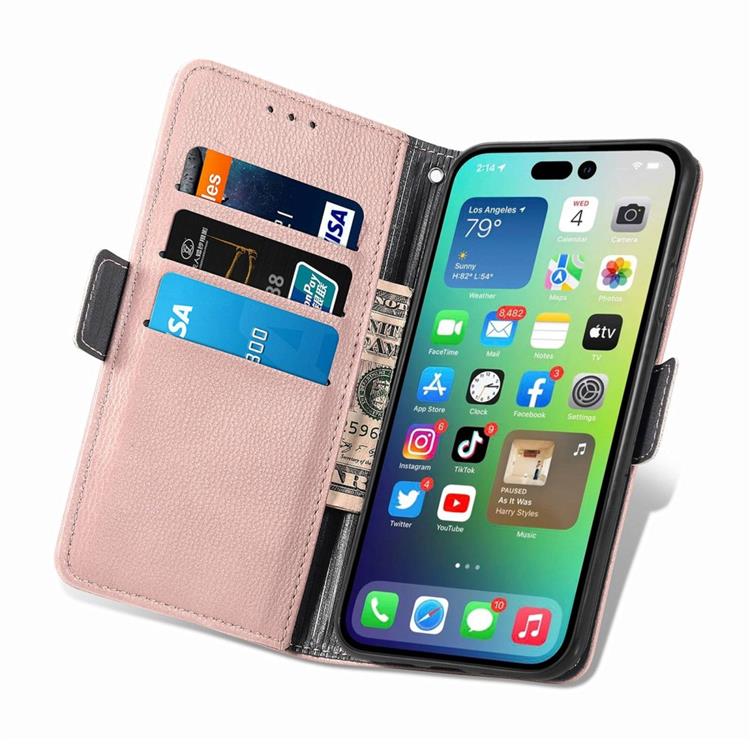 OEM iPhone 14 Pro Max Plånboksfodral Flower Decor Magnetic - Rosa Guld