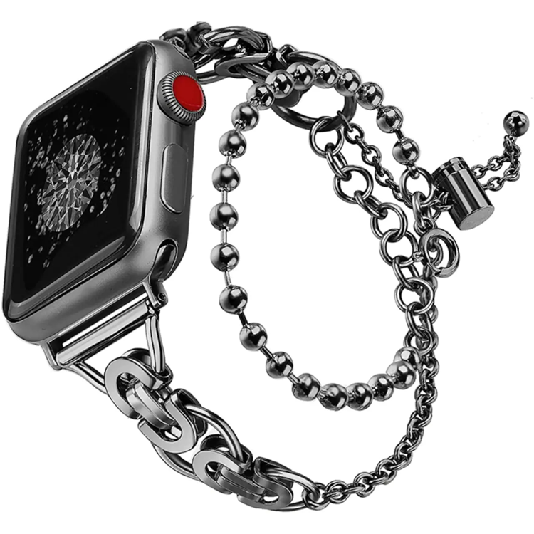 OEM Apple Watch 2/3/4/5/6/7/SE (42/44/45mm) Armband Metal Pearls - Svart