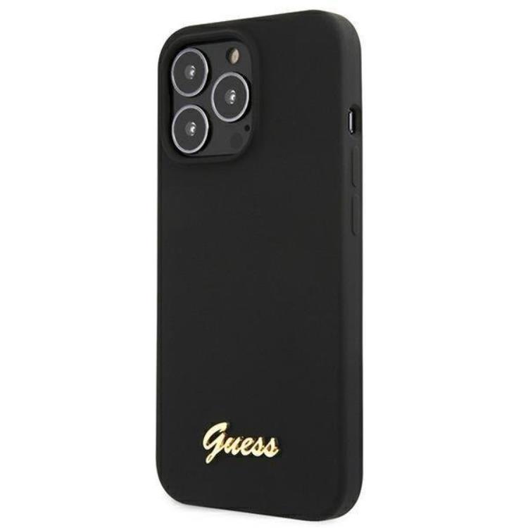 Guess Guess iPhone 13 Pro Max Skal Magsafe Silicone Script Guld Logo - Svart