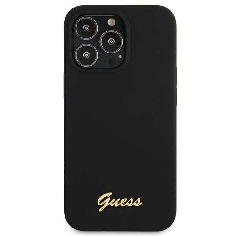 Guess Guess iPhone 13 Pro Max Skal Magsafe Silicone Script Guld Logo - Svart