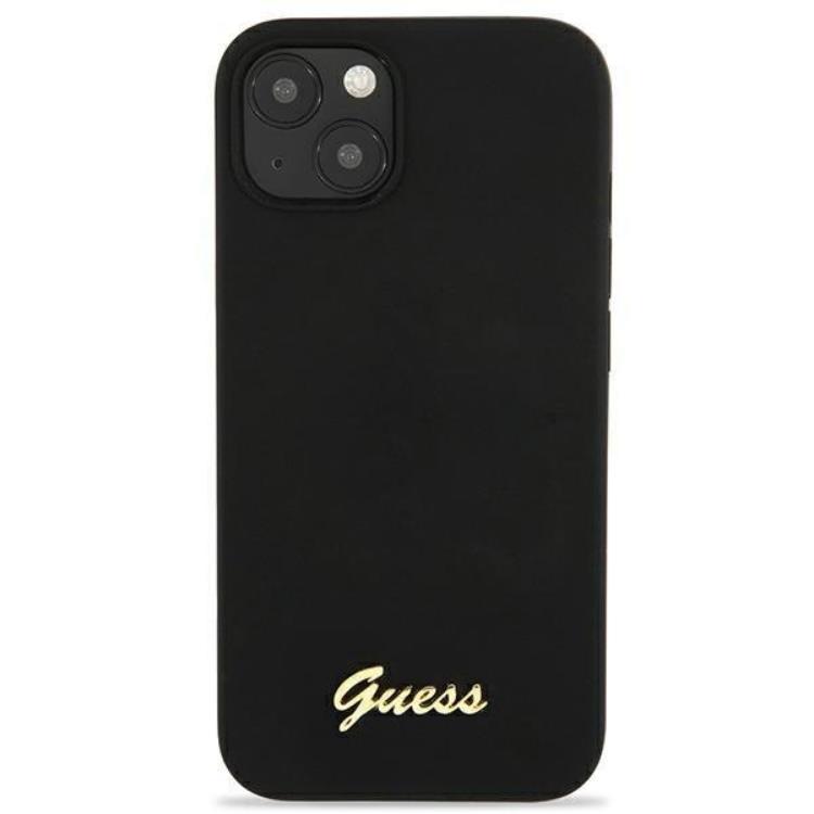 Guess Guess iPhone 13 Skal Magsafe Silicone Script Guld Logo - Svart