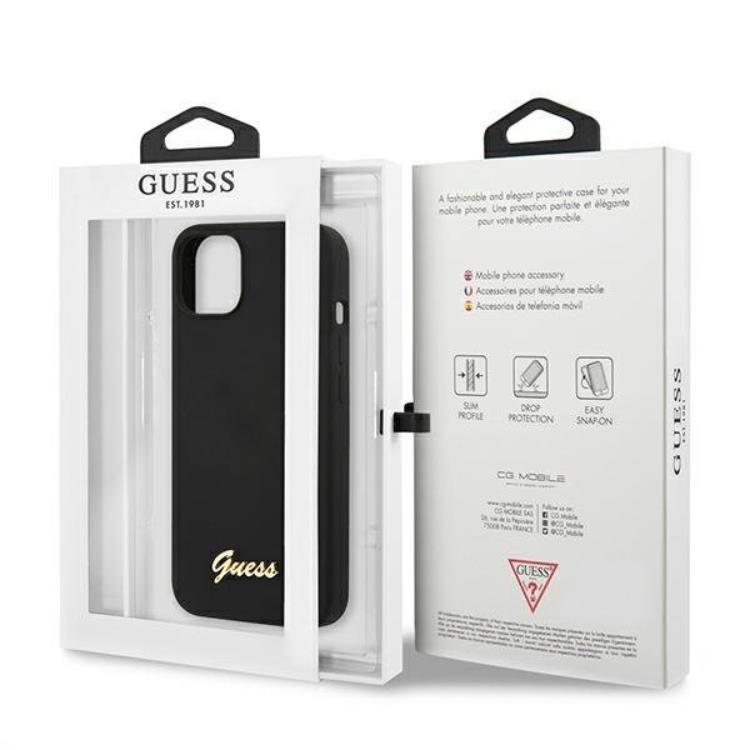 Guess Guess iPhone 13 Skal Magsafe Silicone Script Guld Logo - Svart