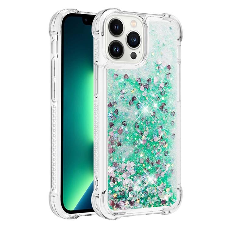 OEM iPhone 14 Pro Max Skal Liquid Floating Glitter - Grön