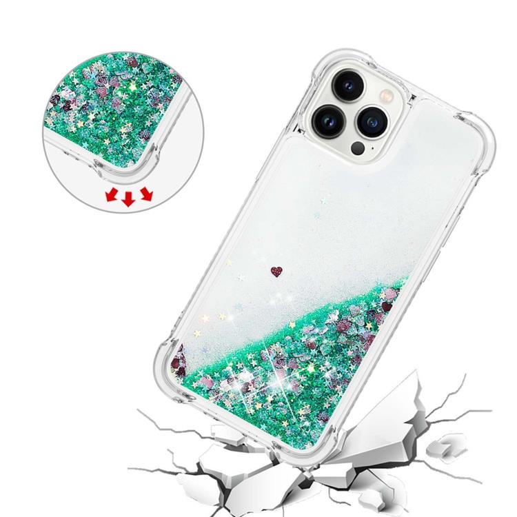 OEM iPhone 14 Pro Max Skal Liquid Floating Glitter - Grön