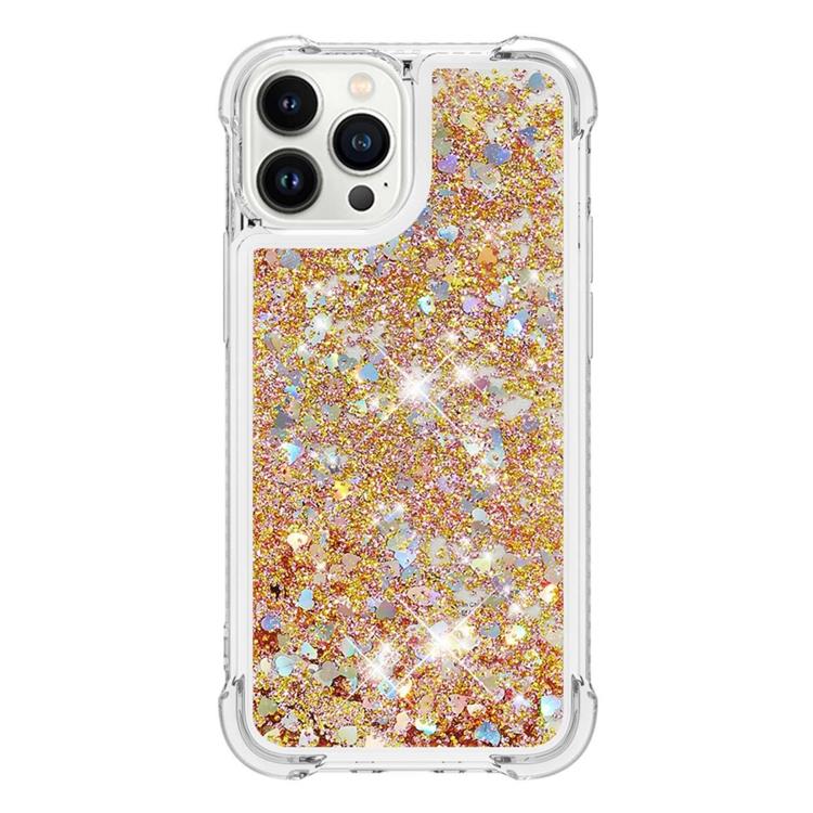 OEM iPhone 14 Pro Max Skal Liquid Floating Glitter - Guld
