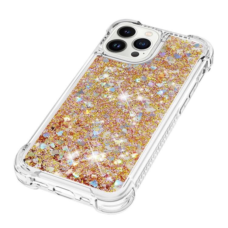 OEM iPhone 14 Pro Max Skal Liquid Floating Glitter - Guld