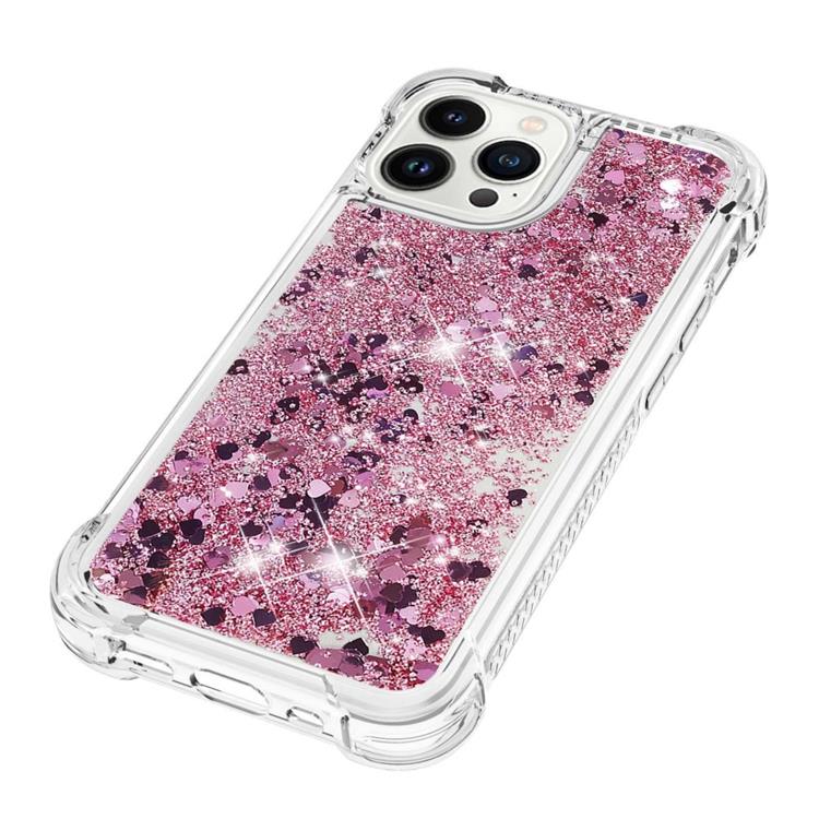 OEM iPhone 14 Pro Max Skal Liquid Floating Glitter - Rosa Guld