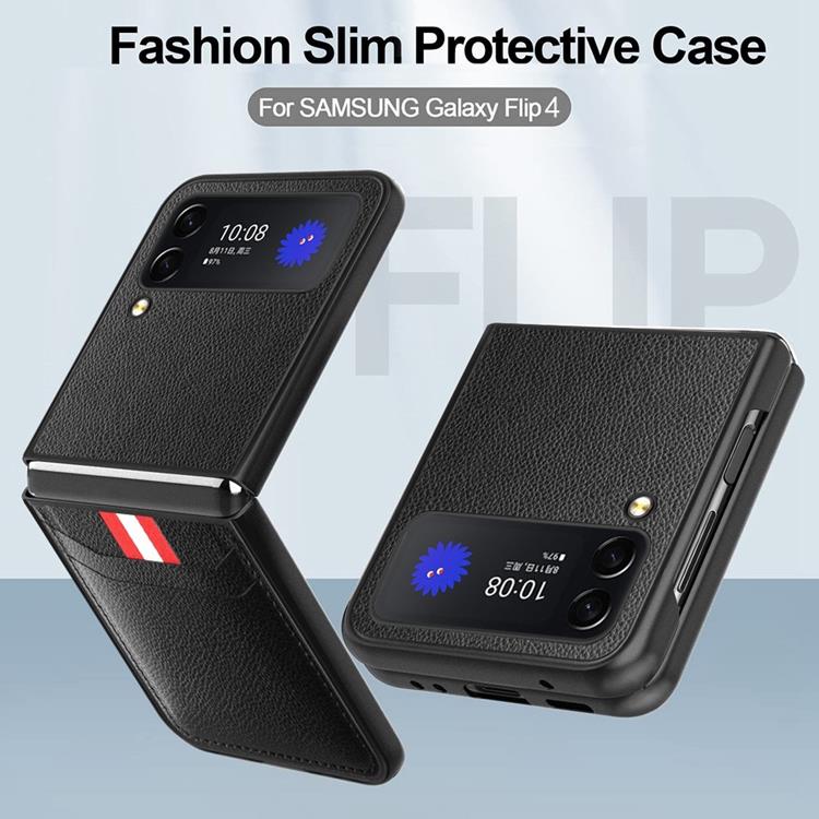 A-One Brand Galaxy Z Flip 4 Skal Litchi Korthållare - Grön