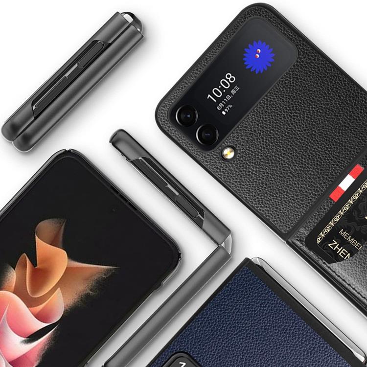 A-One Brand Galaxy Z Flip 4 Skal Litchi Korthållare - Grön
