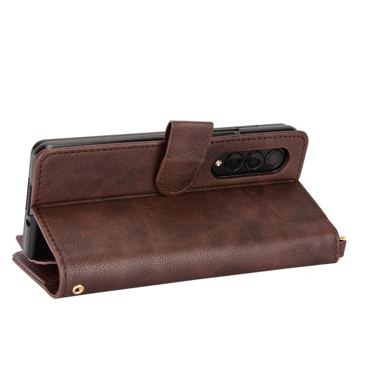A-One Brand Galaxy Z Fold 4 Plånboksfodral Zipper Magnetic - Brun