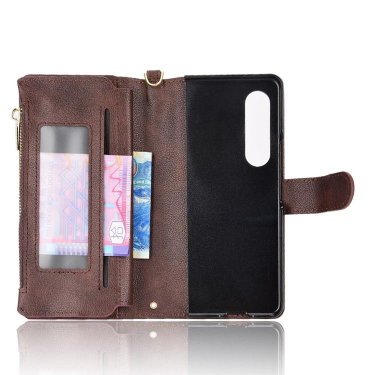 A-One Brand Galaxy Z Fold 4 Plånboksfodral Zipper Magnetic - Brun